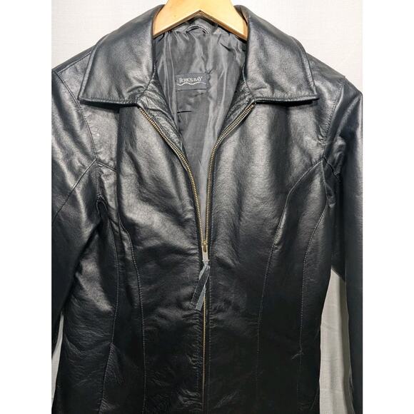 Burk's Bay Womens Leather Full Zip Jacket Sz XL Black Moto Edgy Minimalist - Picture 2 of 11